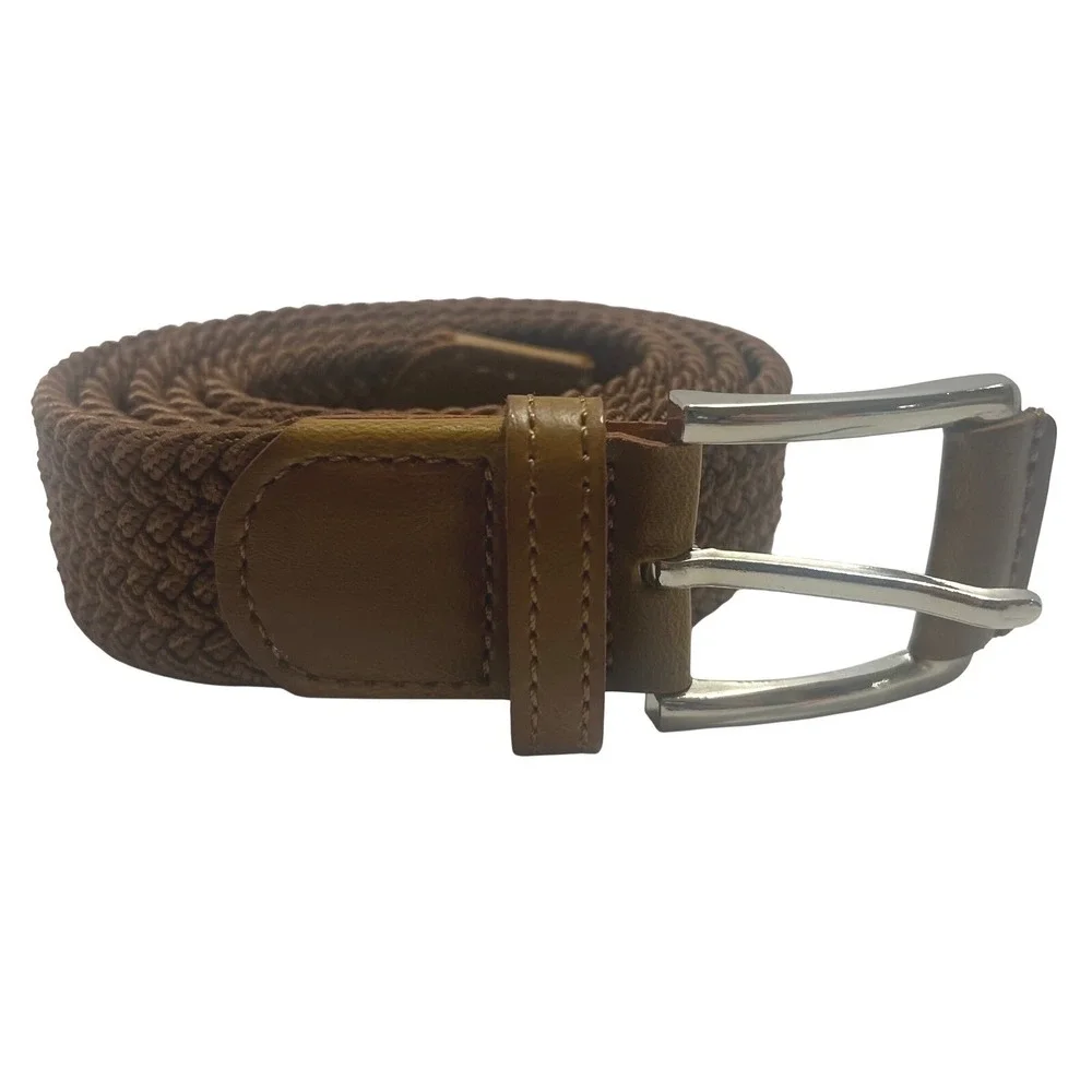 Torino‎ Brown Leather & Rayon Woven Stretch Western Casual Belt 45 Men's